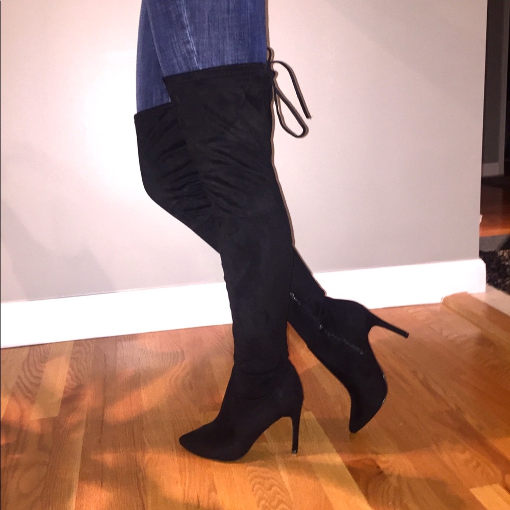 Black thigh high boots